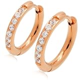 [Adelina Style] フープピアス 人気 幅2.5mm つけっぱなし ラインストーン キュービックジルコニア 18G 1ペア メンズ レディース リング ピアス サージカルステンレス 金属アレルギー対応 両耳 (ピンクゴールド幅2.5×内径8mm)