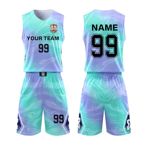 ORYG Customized Boy Girl Basketball Jerseys Personalized Adult Basketball Jersey Printed with Your Name Number Team Name Logo Green Blue