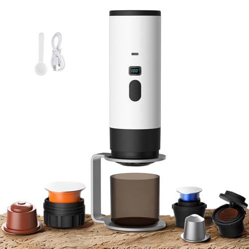 3-in-1-Kaffeemaschine mit mehreren Kapseln, tragbare Kaffeemaschine, Espressokocher mit Kapseln und gemahlenem Kaffee, elektrische Espressomaschine, 15 Bar, für Büro, Reisen, Camping, Haus (weiß +