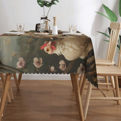 Nappe rectangulaire lavable imprimé poulets décorative pour table de salle à manger