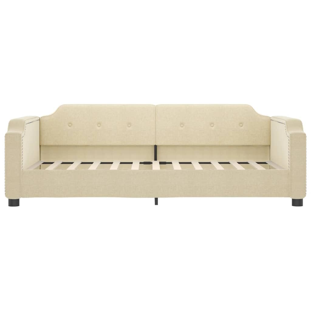 Rozkładane łóżko dzienne, kremowy materiał 80 x 200 cm, z 2 szufladami, wytrzymały stelaż z metalu i drewna, uniwersalna sofa do spania do pokoju gościnnego