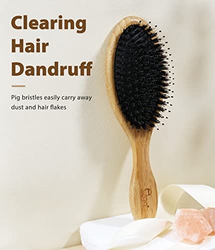 Black Egg Boar Bristle Hair Brush, Natural Bristles Hair Brush For Women Men Kids, Bamboo Hair Brush For Wet/Dry Hair Smoothing Massaging Detangling, Reduce Frizz Dry Restore Natural Shine #TOP5
