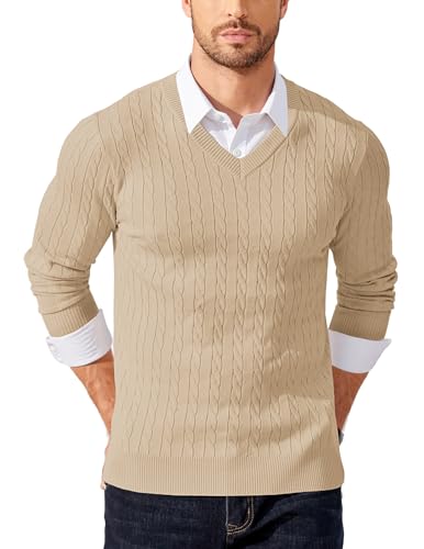 Pull d'hiver kaki à col V pour homme pour un style casual chic au bureau