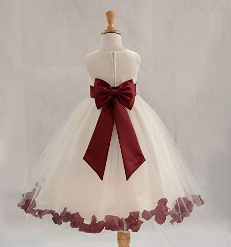 Wedding Pageant Flower Petals Girl Ivory Dress with Bow Tie Sash 302a4