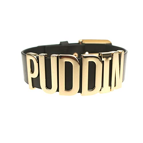 Coolcoco Adjustable Fashion High Neck Black Belt Letter Gold Puddin Choker Necklace Collar For Women Girls Adult Kids Prime (About 1.2 Inch Width) #TOP4