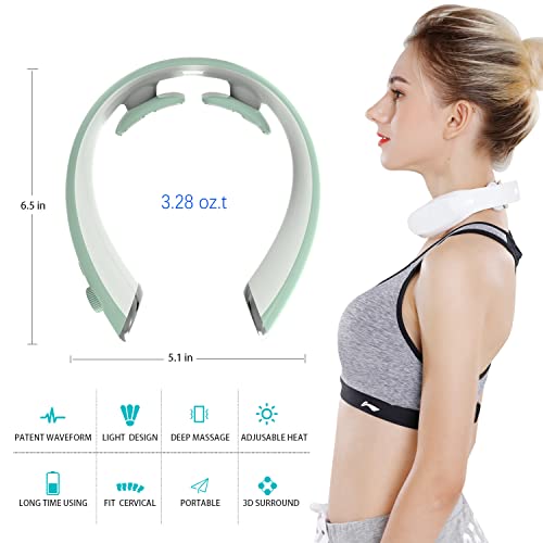 Hezheng Super Light Neck Massager With 4 Massage Pads For Neck Tension Relief, Portable Relax Machine Cordless Electric Massager 6 Modes 16 Intensities 2 Heating Indoor And Outdoor Use #TOP2