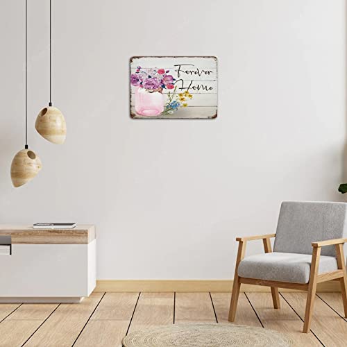 Autravelco Forever Home Watercolor Mason Jar Floral Aluminum Metal Sign Decorative Cabin Living Room Dorm Wall Décor Metal Sign Beautiful Blossoms Colorful Flowers Metal Plaque For Outdoor 10X14 Inch #TOP3