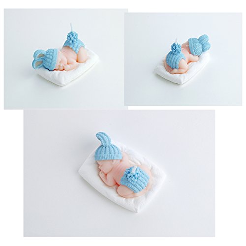 Flyparty Children's Birthday Candles With Greeting Card,Handmade Adorable Sleeping Baby Birthday Baby Shower Cake Topper Candle, Wedding Festival Party Favors Decorations (Blue Boy) #TOP2
