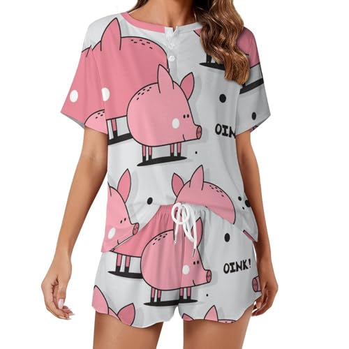 Pyjama femme cochon court vêtement de nuit été léger et sleepwear