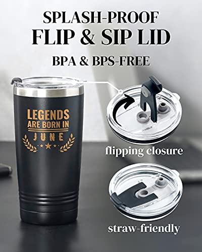 Onebttl Happy Birthday Tumbler For Men, Funny Birthday Gifts For Him, Boyfriend, Son, Husband, Dad, Son, Uncle–20 Oz Stainless Steel Coffee Cup With Lid, Legends Are Born In June #TOP4