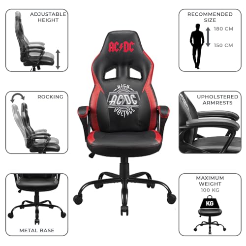 AC/DC - Gaming Chair or Office Chair, AC DC pop Gaming Chair for Teenager or Adult, Comfortable Rocking seat, Integrated headrest and armrests, Ergonomic, Adjustable backrest - Black - Image 3