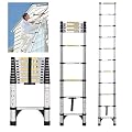 JADDUO Telescoping Ladder 10.5 FT Extension Ladder Aluminum Lightweight Telescopic Ladder with 2 Triangle Stabilizers Telescoping Attic Ladder RV Ladders for Travel Collapsible Ladders for Home