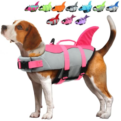 EMUST Large Dog Life Jacket, Dog Life Vests for Swimming, Small/Medium/Large Dog Life Preserver with Rescue Handle, Adjustable Dog Flotation Vest for Water at Pool, Beach, Boating (XL,Pink)