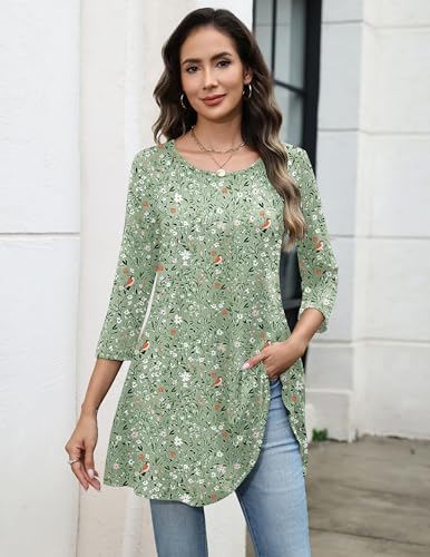 Image of Zeagoo Women Tops 3 /4 Sleeve Dressy Casual Plus Size Tunics Loose Blouses
