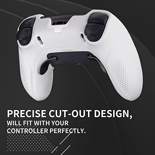 PlayVital Ergonomiczny Miękkie Gumowe Etui do ps5 Edge Controller,Antypoślizgowa Półpokrywa Silikonowa Ochraniacz z Nakładkami Joysticka do ps5 Edge-Biały (Ninja Edition)
