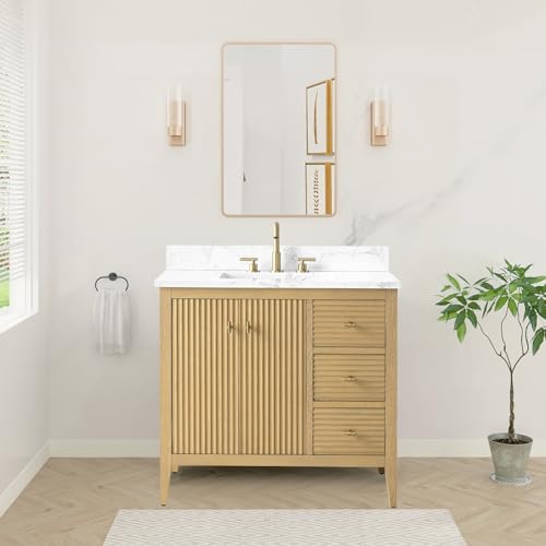 HOMEBEYOND 36" Bathroom Vanity with Sink, Solid Wood Bathroom Vanity