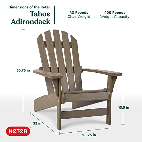 Keter Tahoe Adirondack Chair With Weatherproof Finish, Outdoor Furniture For Entertaining By The Pool, Patio, And Fire Pit, Easy Assembly For Sturdy And Steady Outdoor Seating, Weatherwood #TOP2