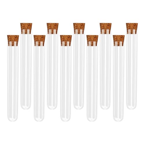Tabanzhe Plastic Test Tubes-10PCS Clear Test Tubes with Cork Stopper 10ml 15x100mm Sealing Storage Tubes with Lids for Spices Liquids Sweets Candy Seeds Beads Lab DIY Craft Favours