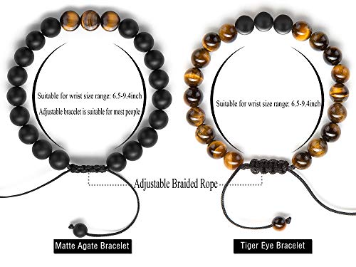 image for Hamoery Men Women 8mm Tiger Eye Stone Beads Bracelet Braided Rope Natu