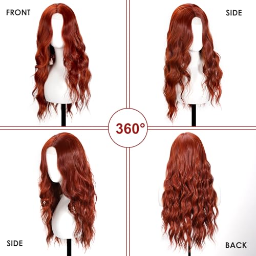 SHINLEA Auburn Wig for Women, 26 Inch Long Wavy Lace Hairline Middle Part Natural Looking Synthetic Heat Resistant Fiber Wigs for Daily, Party, Halloween and Cosplay, Auburn - image 2