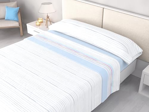 Juego de Sábanas Invierno Polar Pirineo 120 g/m² Perchado Doble Cara – Finas pero Cálidas – 3 Piezas con Bajera Ajustable Perimetral – Camas 90, 105, 135, 150 y 180cm (Estela Azul, Cama 90cm)