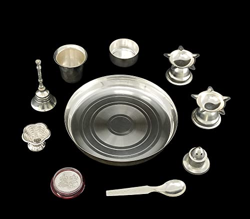 BENGALEN Silver Plated Pooja Thali Set Small 6 Inch Premium Puja Decorative for Home Mandir Office Wedding Return Gift Items