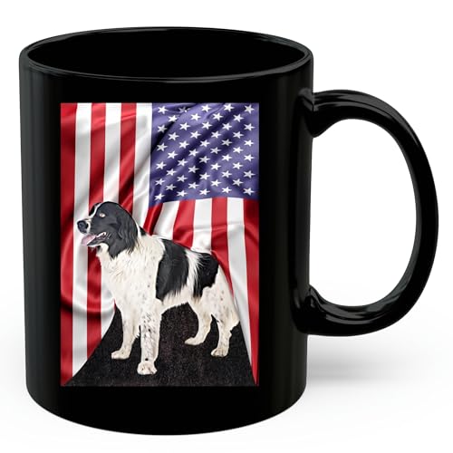 American Themed Design With Standing Landseer Dog Coffee Mug Black Ceramic 11oz Puppy Owners Gifts