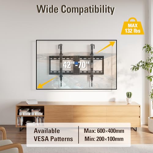 Image of Mounting Dream Tilt TV Wall Mount for 42-70 Inch TVs, Tilt Up to 20 Degrees | Fits VESA 200x100 to 600x400mm, up to 132 LBS Loading, Fits 16 inch, 18 inch, 24 inch Studs, MD2165-LK