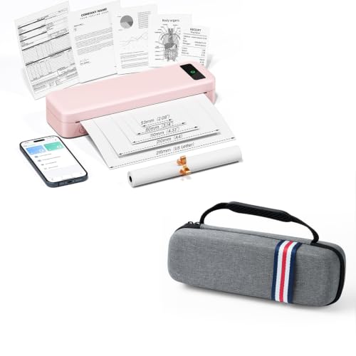 Image of TATTMUSE Bluetooth Portable Thermal Printer Pink & Printer Carrying Case Grey