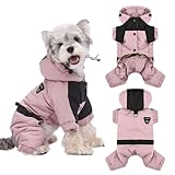 Duuclume Warm Dog Coat with Hood,Waterproof Windproof Winter Full Body Dog Jacket Snowsuit,Adjustable Cold Weather Pet Clothes (Pink, S)