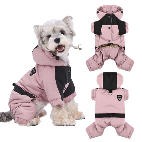 Duuclume Warm Dog Coat with Hood Waterproof Windproof Winter Full Body Dog Jacket Snowsuit Adjustable Cold Weather Pet Clothes (Pink S)