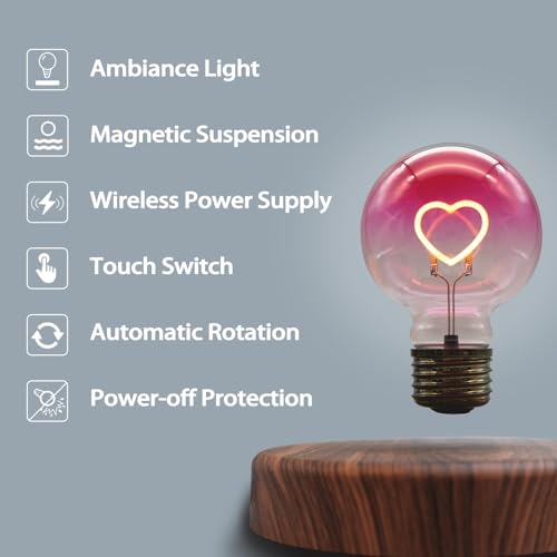 Funtastech Levitating Lamp Magnetic Levitation Ambient Lighting Led Night Light Bulb with Floating Display Stand Tray for Plants, Toys, Ornaments, Home Office Table & Room Desk Decor, Cool Tech Gifts