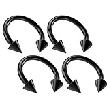 4pc 18g Surgical Stainless Steel Black Horseshoe Hoop 3mm Spike Circular Barbells Earrings Cartilage Helix Septum Nose Lip Rings - 8mm