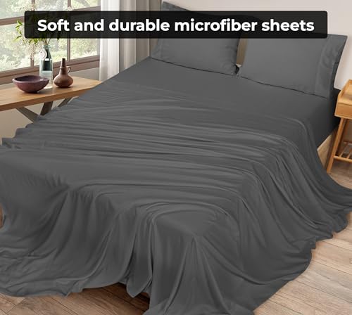 Image of Royale Linens 2 Pack Bulk Flat Sheet Set - Top Sheets - Soft 1800 Microfiber - Wrinkle & Stain Resistant - for Hotel, Massage Table, Hospital, Dorm - Twin Flat Sheet Sold Separately (Twin, Grey)