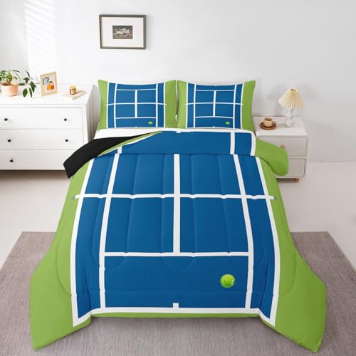 Parure de lit couette patchwork géométrique bleu et vert King Size Manfei - 5