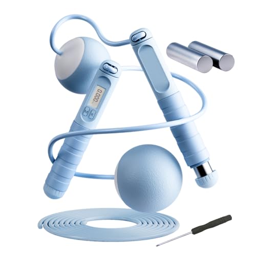 カウンター付き縄跳び,滑り止め ハンドル データ トラッキング - 重量付きスマートスキップロープ | 女性 ティーンズ 大人 学生 ホームジム 旅行 公園 寮 狭小スペース向け