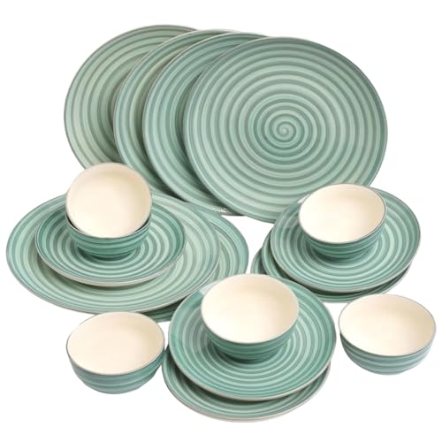 Image of Sea Swirls Design Handpainted Premium Ceramic Dinner Set 18 Pieces (6 Dinner Plates, 6 Bowls & 6 Quarter Plates) Dishwasher & Microwave Safe