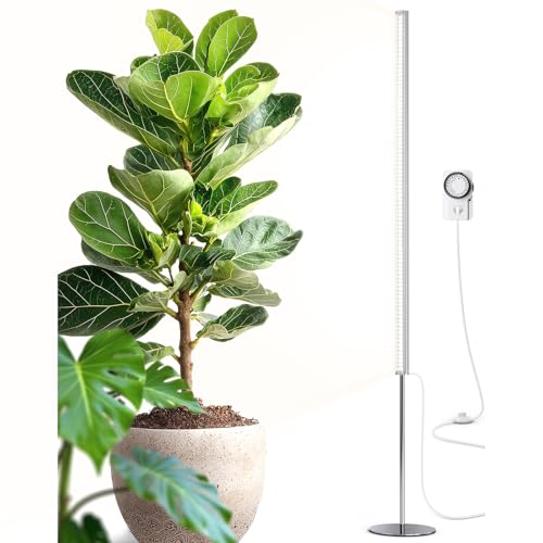 Barrina T1S Standing Grow Light for Indoor Plants with Timer, 65W 5000K High PPFD Tera Series Vertical Full Spectrum Grow Lights Adjustable Height 5FT-5.6FT, Foot Switch, Non-Glare Design, Silver