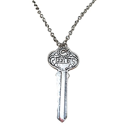Orion Creations Sherlock Holmes Joyera. 221B de Baker Street Collar Llave de la casa de la Vendimia. Tono de Plata