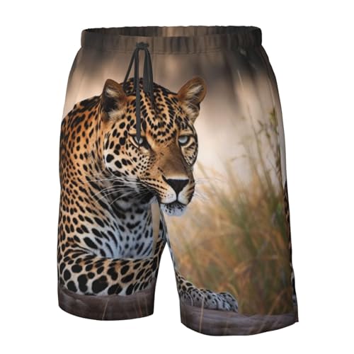 African Animal Leopard Men's Swim Trunks Quick Dry Board Shorts with Pockets Casual Drawstring Beach Shorts4