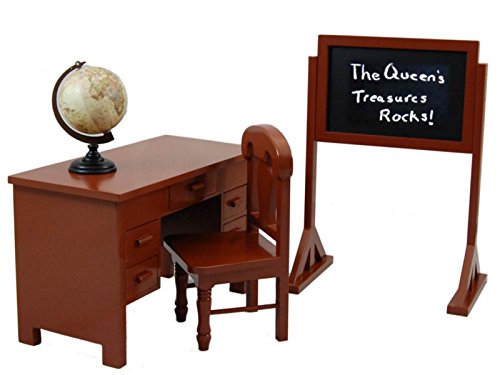 The Queen's Treasures 18 Inch Doll Furniture & Accessories, Vintage Style Wooden School Teachers Desk with Drawers That Open & Close, Globe, and Chalkboard Too! Compatible for Use with American Girl