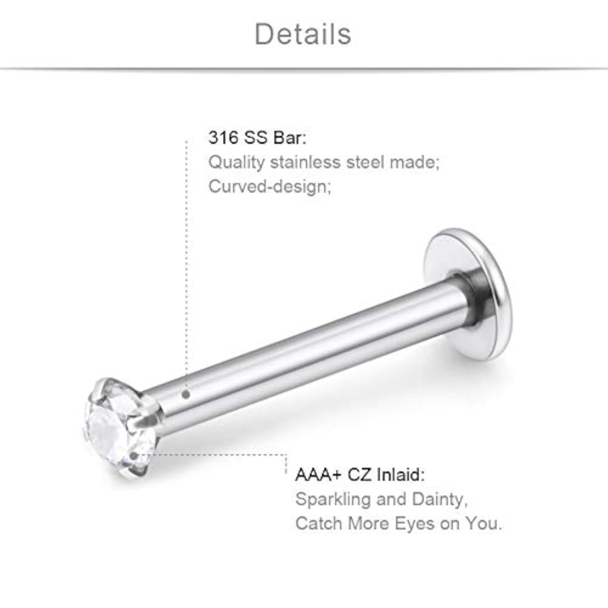 16G Acrylic & Stainless Steel Labret Monroe Lip Ring