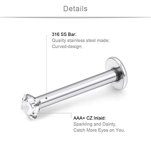 SCERRING 16G Lip Rings 6mm 8mm 10mm Acrylic & Stainless Steel Labret Monroe Lip Ring Tragus Rook Helix Earring Stud Piercing Jewelry with 2mm CZ 20-40PCS2