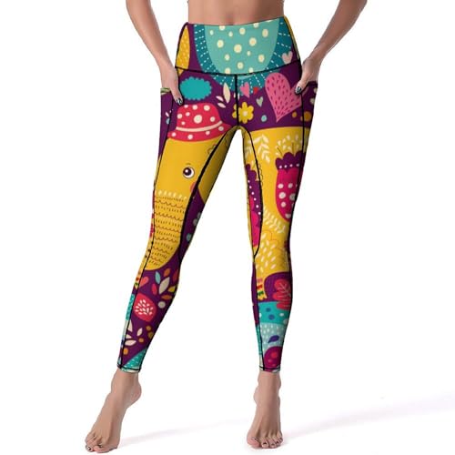 Legging de yoga éléphant floral à taille haute gainante pour le fitness