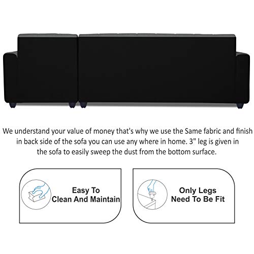 Image of Adorn India Rio Highback L Shape 5 Seater coner Sofa Set (Grey & Black)(3 Year Warranty)