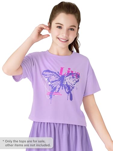 Image of Stylish Graffiti /Butterfly /Tropical Crop Top for Little & Big Girls - Cool Summer T-Shirt Clothes Size 6-18