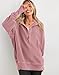 PRETTYGARDEN Womens Fashion 2025 Oversized Long Sleeve Hoodie Button Down V Neck Sweatshirt Side Slit Casual Pullover Tops(Grey Pink,Small)