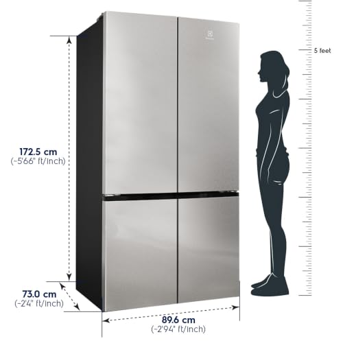 Image of Electrolux 547L 4 Door Side by Side Refrigerator, Bottom Mount Freezer, GreenZone, QuickFreeze, XL Door Bins, Cooling360, Inverter, French Door, UltimateTaste 600, EQE5400D-S, Stainless Steel