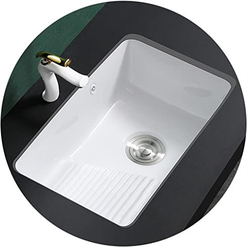 Lavandino sottotop grande con lavabo, lavello da cucina in ceramica bianca rettangolare con rubinetto facile da pulire, 60 x 40 x 18 cm, perfetto per la casa e i ripostigli.
