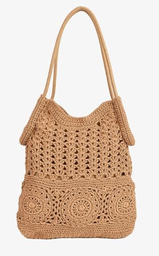 Crochet Hobo Bag for Women Boho Woven Beach Tote Handbags Bohemian Shoulder Purse with Tassels Summer Vacation2
